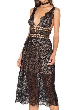 For Love & Lemons mon cheri Black Lace Midi Dress